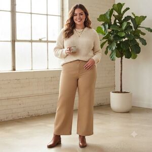 Torrid Wide Leg Pants Tan Khaki Plus Size Cotton Blend Trousers Size 14R Chic